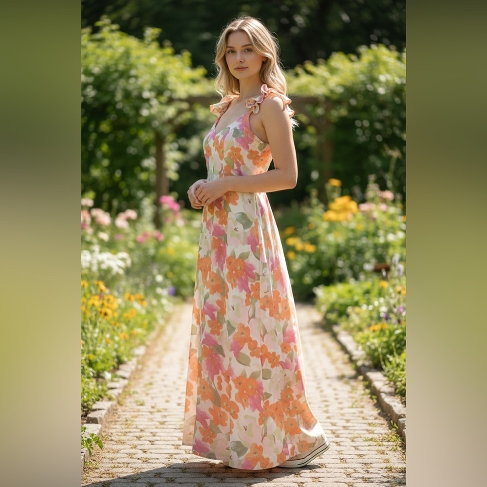 Floral Sleeveless Dress in Pink and Orange Size 6 NWT